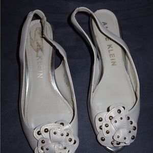 Anne Klein Cream Slingback Heels with Floral Accent